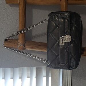 Michael Kors Sloan Clutch Bag Quilt Flap Hobo Gray Gunmetal Pewter M